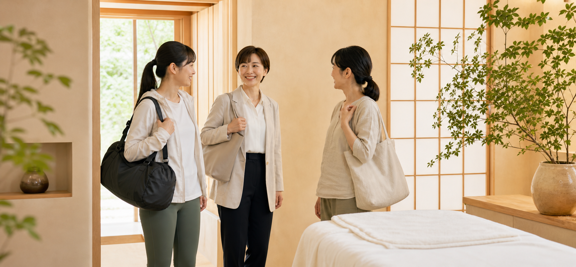 さまざまな毎日を過ごす方々が明るいサロンを訪れている様子